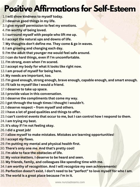 36 Helpful Positive Affirmations for Self-Esteem - NunziaDreams