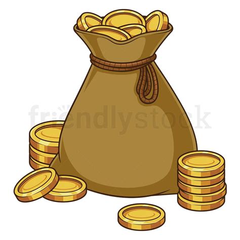 Cartoon Bag Of Gold Coins Vector Clipart Illustration - FriendlyStock