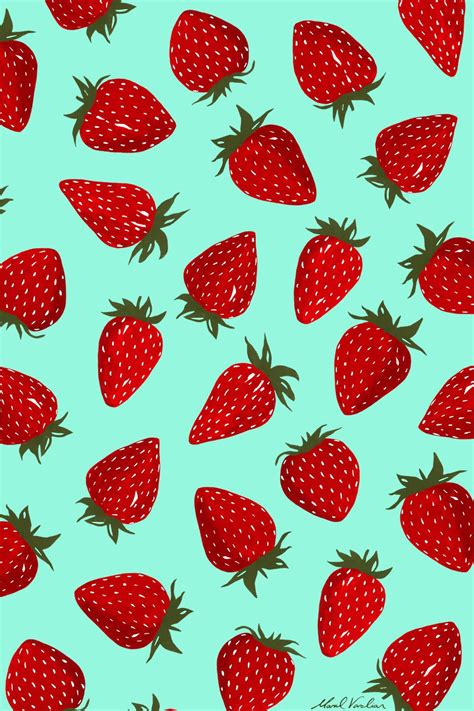 a pattern of strawberries on a blue background