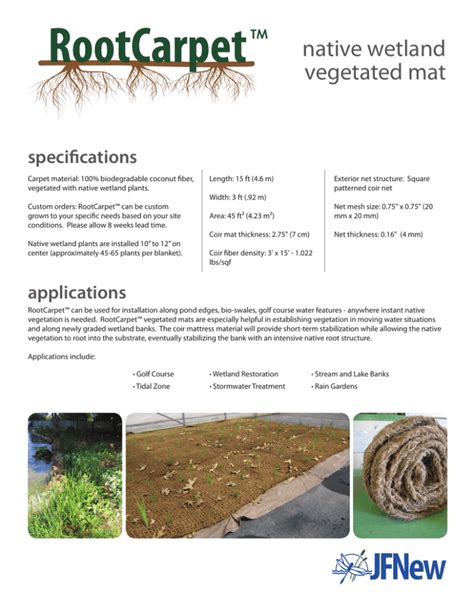 native wetland vegetated mat specifications