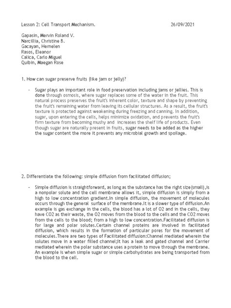 Lesson 2 Transport Mechanism | PDF | Cell Membrane | Chemistry
