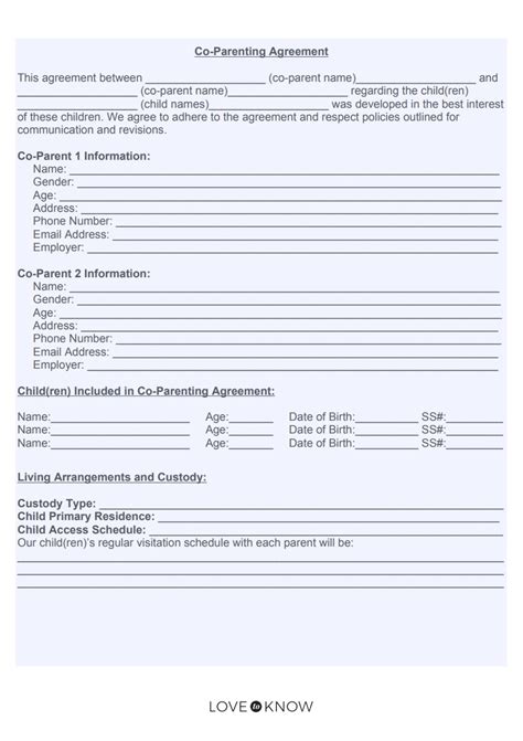 Printable Co-Parenting Agreement Template | Free Word & Excel Templates