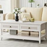 Royalcraft Farmhouse Coffee Table, Boho Tea Table with 2 Rattan Decor Drawers, Accent Center ...