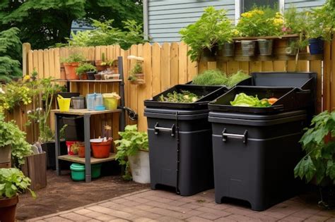 Premium AI Image | home compost system with recycling bins nearby ...