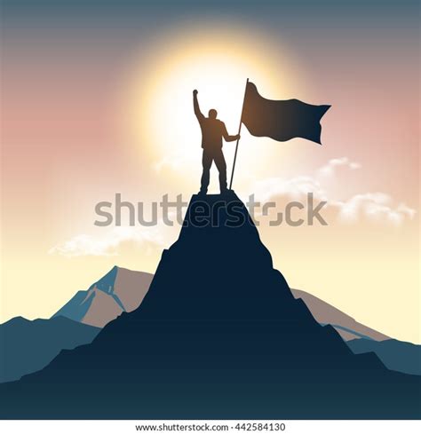 Man Silhouette On Mountain Top Stock Vector (Royalty Free) 442584130