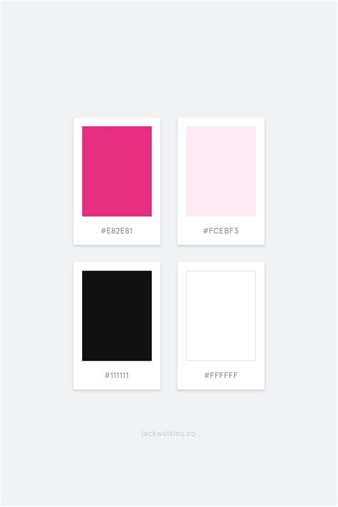 four different shades of pink, black and white