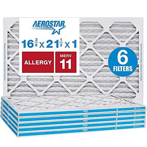 Aerostar 16 3/8 x 21 1/2 x 1 MERV 11 Pleated Air Filter, AC Furnace Air Filter, 6 Pack (Actual ...