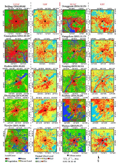 Spatial distribution patterns of land cover and LST. | Download ...