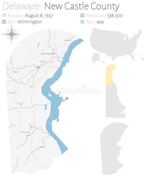 Map of New Castle County in Delaware Stock Vector - Illustration of ...