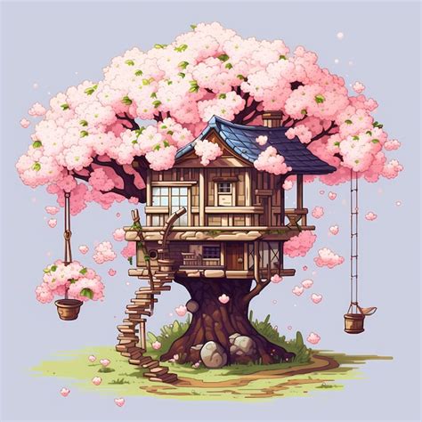 Premium AI Image | cherry blossom tree house