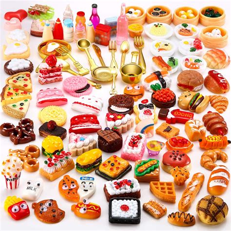 Amazon.com: Sumind 100 Pieces Miniature Food Drinks Toys Mixed Pretend ...