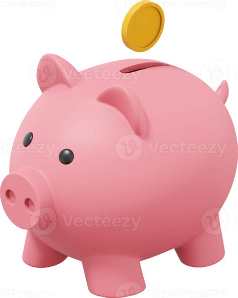 Pink piggy bank, dropping coins. PNG icon on transparent background. 3D ...