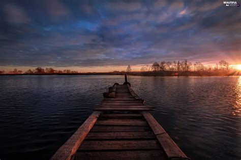 Dubna River, Platform, trees, viewes, Latgale, Latvia, Sky, evening ...