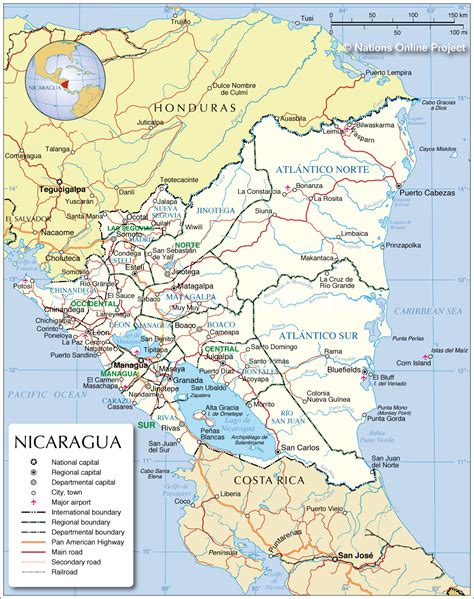 Administrative Map of Nicaragua - Nations Online Project