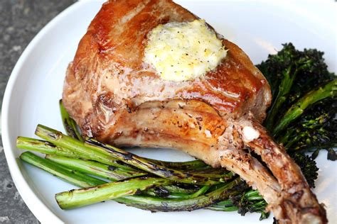 Kurobuta Pork Tomahawk Rack w/ Ginger Butter & Broccolini - Marx Foods Blog