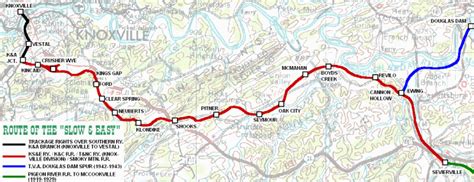 Left-clickable map showing the exact route of the Smoky Mountain Railroad and predecessor lines ...