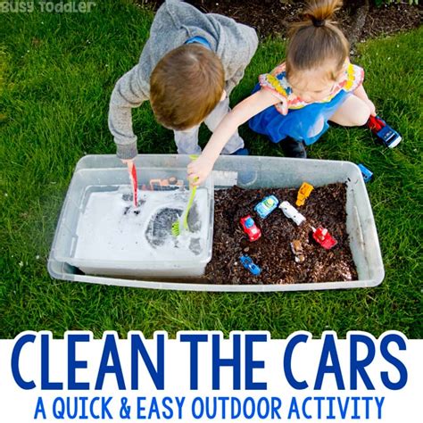 Clean the Cars: Summer Outdoor Sensory Bin - Busy Toddler