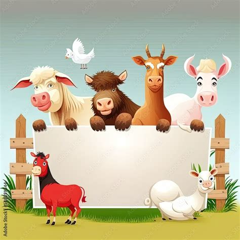 Empty banner template with farm animals Stock Illustration | Adobe Stock