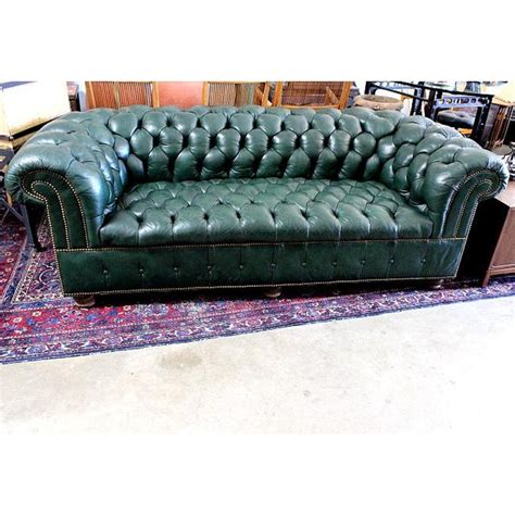 Green Tufted Leather Chesterfield Sofa | Chairish