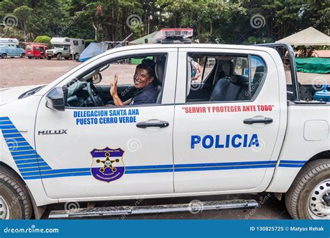 CERRO VERDE, EL SALVADOR - APRIL 5, 2016: Police Car with a Police Crew Escorting Tourists To ...