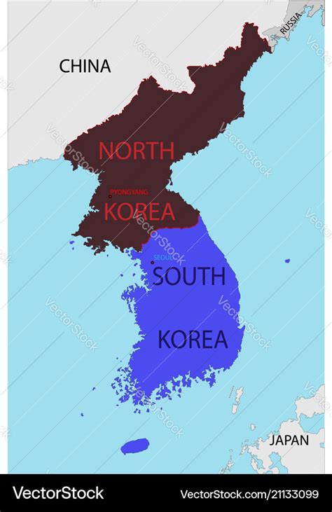 Map of south and north korea Royalty Free Vector Image