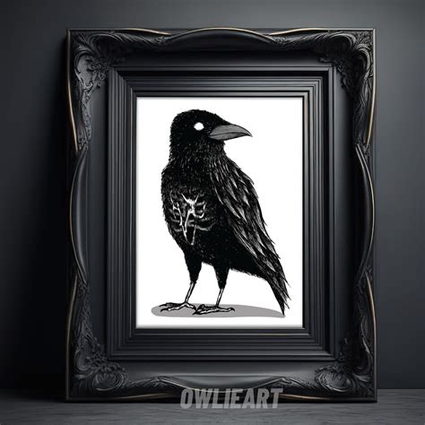 Gothic Raven Art Print Zombie Crow Drawing Ink Print, Grayscale Horror ...