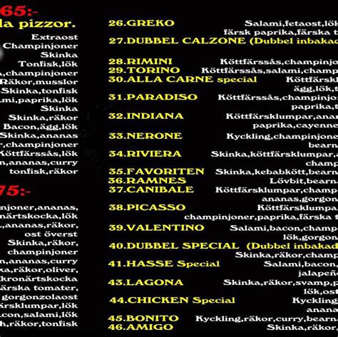 Menu at Bella Pizzeria, Surahammar