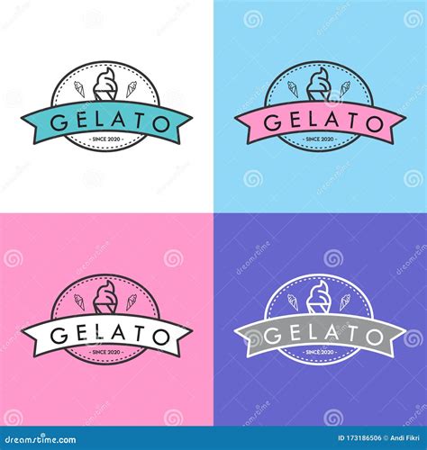 Gelato Logo With Lettering. Cute Italian Frozen Fruit Dessert Set In ...