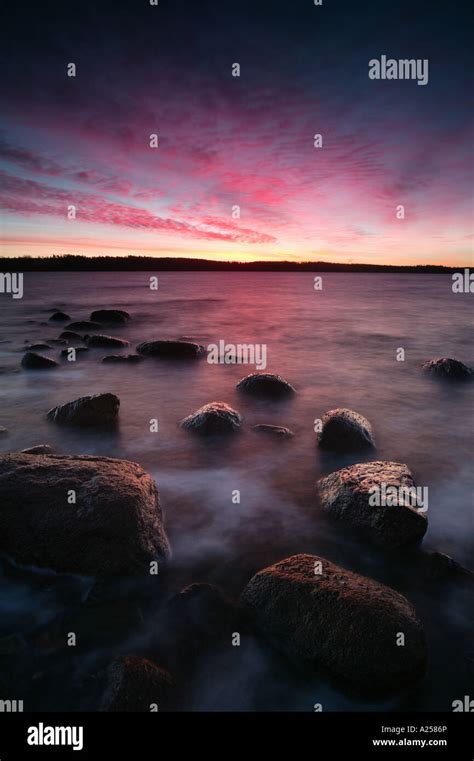 Beautiful sunrise by the Oslofjord at the island Jeløy, Moss kommune ...