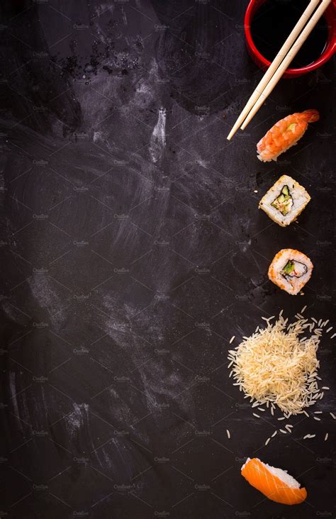 Japanese food frame sushi stock photo containing sushi and background | Japanese food menu ...