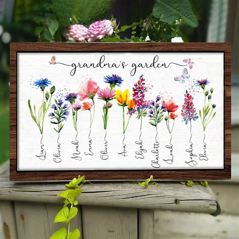 Personalized Grandma's Garden Frame Sign With Grandchildren Names and Birth Flower For Mother's ...