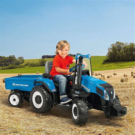 New Holland T8 Blue 12v Kids Ride On Tractor & Trailer — Kids Car Sales