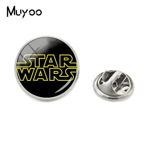 Hot Selling Fashion Jewelry Lapel Pins Star Wars Yellow Logo Round Art Role Photos Glass Silver ...