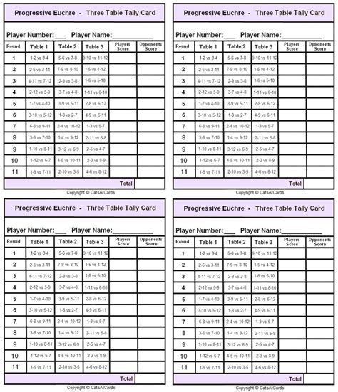 Printable Euchre Score Cards