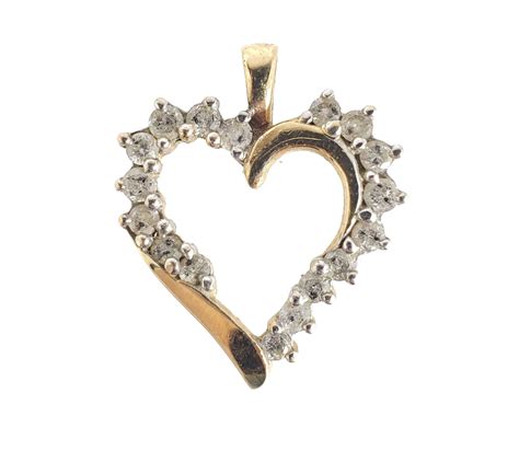 Lot - 10K Gold & Diamond Heart Pendant