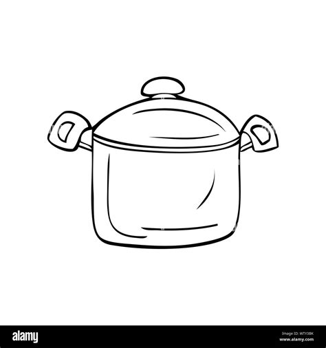 Black and white vector illustration of cooking pot Stock Vector Image ...