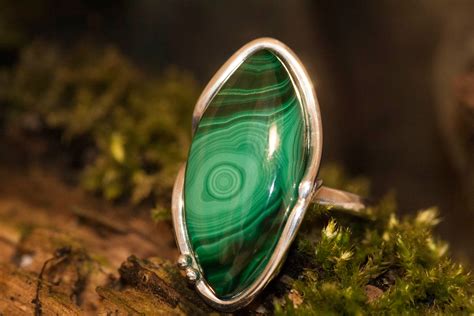 Malachite Ring fitted in sterling silver setting. Silver ring, big ring women. Statement rings ...