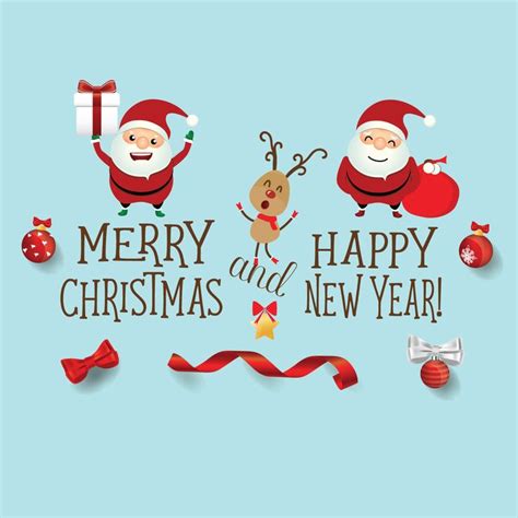 merry christmas and happy new year greeting card with santa claus ...