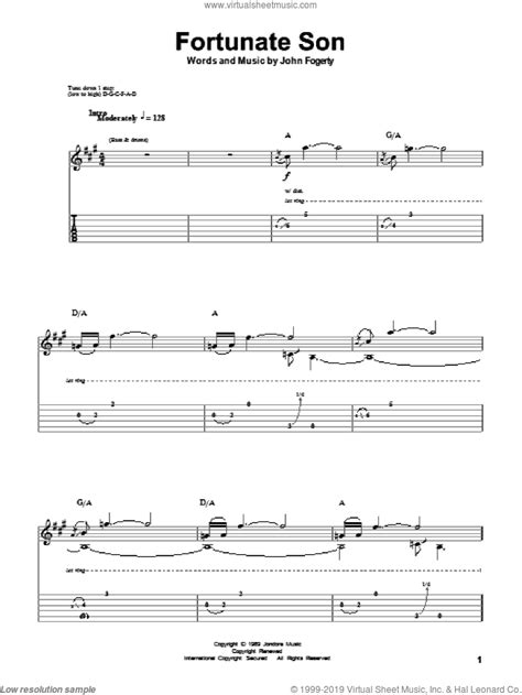 Fortunate Son sheet music for guitar (tablature, play-along) v2