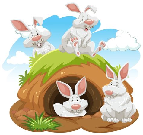 Premium Vector | Group of rabbits with burrow