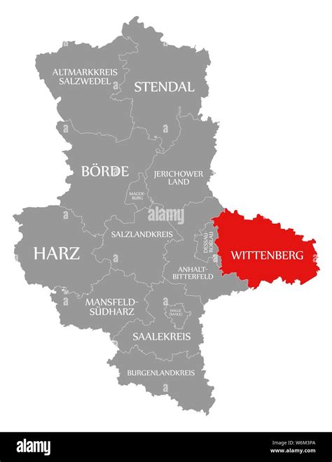 Wittenberg red highlighted in map of Saxony Anhalt Germany DE Stock ...