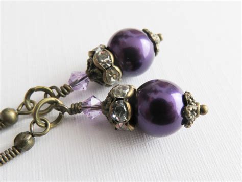 Dark purple pearl earrings bridesmaid earrings rustic