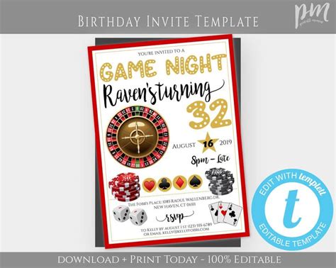 Game Party Invitation Template Game Night Printable - Etsy | Party invite template, Printable ...