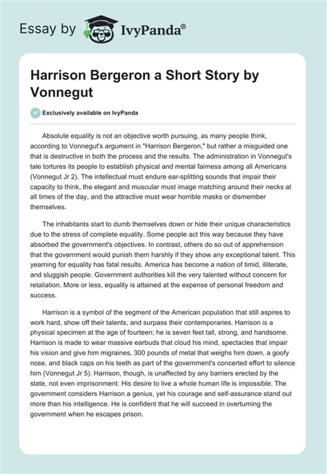 "Harrison Bergeron" a Short Story by Vonnegut - 572 Words | Essay Example