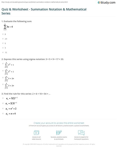 Quiz & Worksheet - Summation Notation & Mathematical Series | Study.com