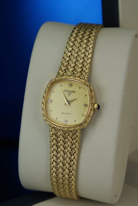 Nivada - Swiss Ladies' watch Full Gold plated, dial with 4 Diamonds ...