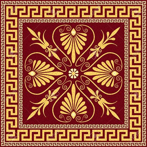 Traditional vintage golden square Greek ornament Meander and floral ...