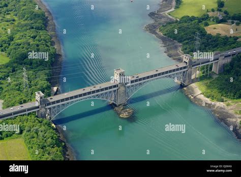 Aerial, Britannia Bridge, Menai Strait, Gwynedd Stock Photo - Alamy