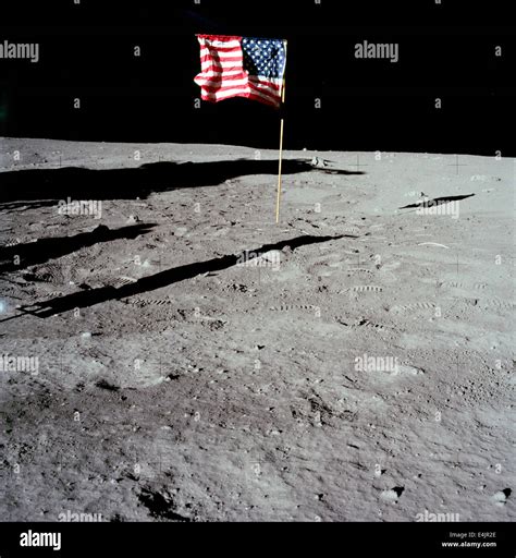 Apollo 11 American flag on the Moon surface Stock Photo - Alamy