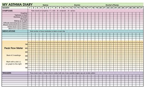 Peak Flow Diary Printable | Example Calendar Printable